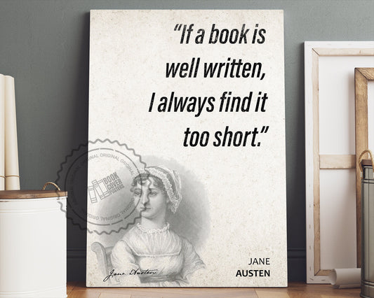 Jane Austen Quote Wall Art | "Too Short" Quote Poster, Quote Print, Quote Art, Book Quotes, Canvas Wall Art, Book Lover Gift