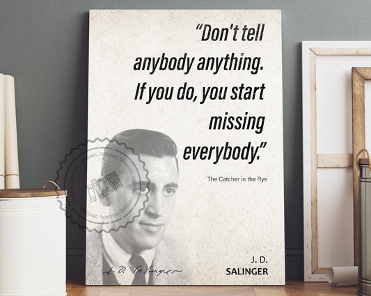 J. D. Salinger Quote Wall Art | "Missing Everybody" The Catcher in the Rye Quote Poster, Quote Print, Quote Art, Book Quote, Book Lover Gift
