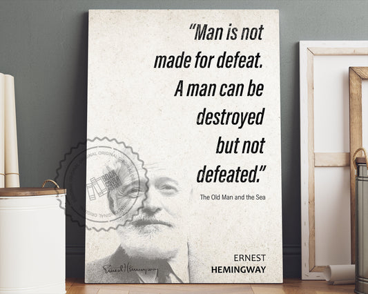 Ernest Hemingway Quote Wall Art | The Old Man and the Sea Quote Poster, Quote Print, Quote Art, Book Quote, Canvas Wall Art, Book Lover Gift