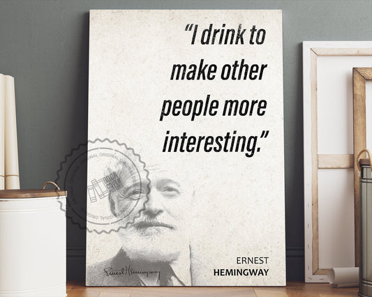 Ernest Hemingway Quote Wall Art | "Drink" Quote Poster, Quote Print, Quote Art, Book Quotes, Canvas Wall Art, Book Lover Gift