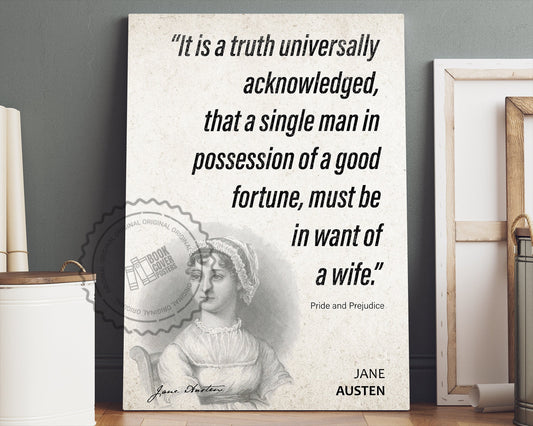 Jane Austen Quote Wall Art | "Want of a Wife" Pride and Prejudice Quote Poster, Quote Print, Quote Art, Book Quotes, Book Lover Gift