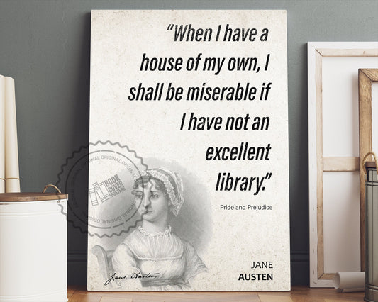 Jane Austen Quote Wall Art | "Excellent Library" Pride and Prejudice Quote Poster, Quote Print, Quote Art, Book Quotes, Book Lover Gift