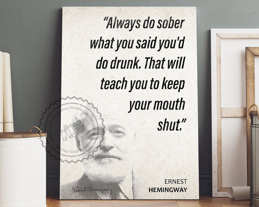 Ernest Hemingway Quote Wall Art | "Mouth Shut" Quote Poster, Quote Print, Quote Art, Book Quotes, Canvas Wall Art, Book Lover Gift