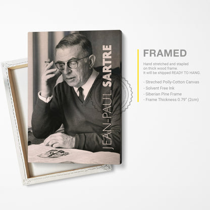 Jean Paul Sartre Poster Canvas Wall Art, Book Lover Gifts, Gifts for Readers, Bookish Gifts, Bookworm Gifts, Library Decor