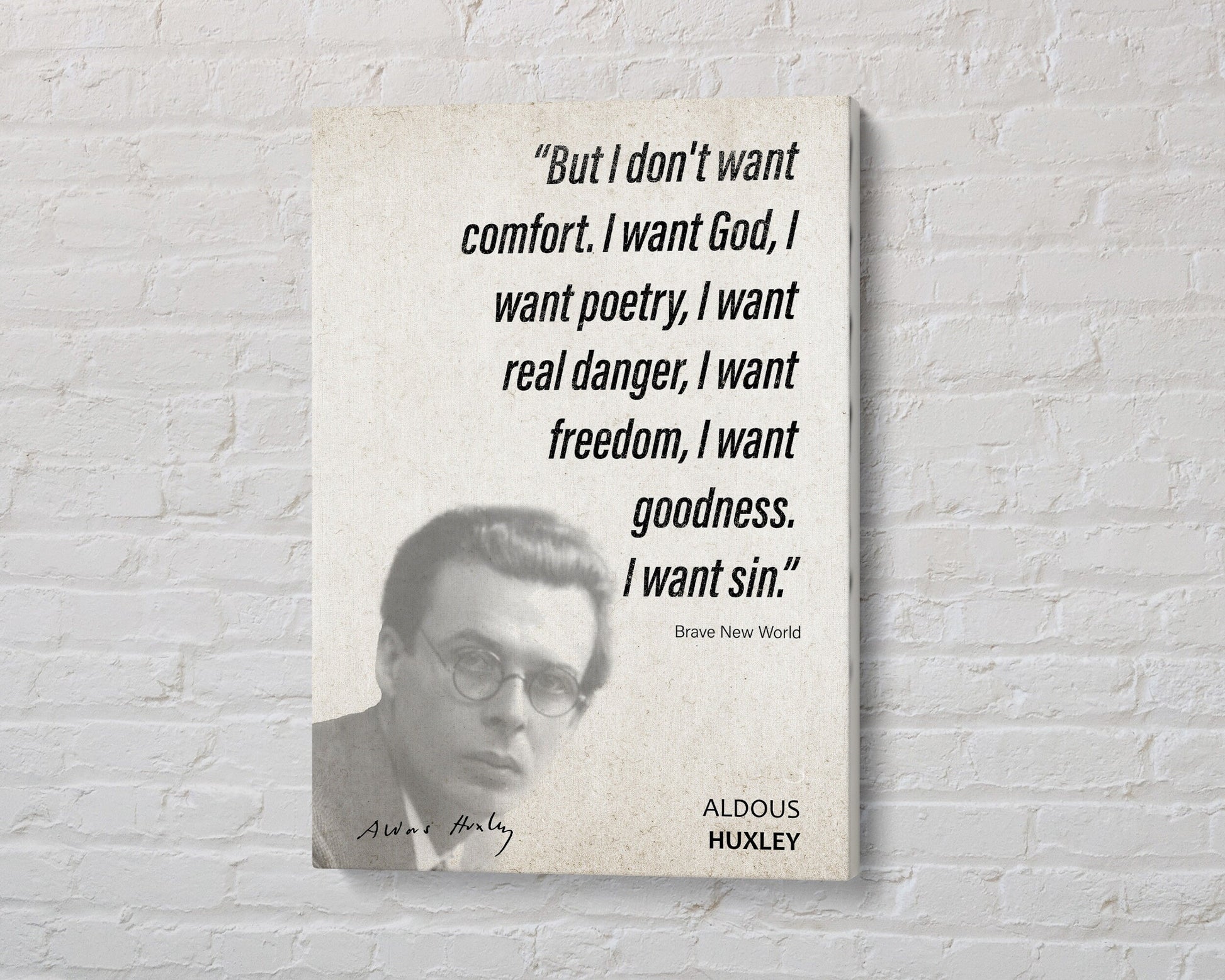 Aldous Huxley Quote Wall Art | Brave New World Quote Poster, Quote Print, Quote Art, Book Quotes, Canvas Wall Art, Book Lover Gift