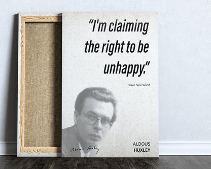 Aldous Huxley Quote Wall Art | "Unhappy" Brave New World Quote Poster, Quote Print, Quote Art, Book Quotes, Canvas Wall Art, Book Lover Gift